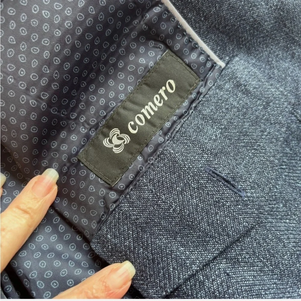 Joseph Abboud Sport Coat Blazer Men's 50L Linen/Wool Blue Elbow Patches Academia